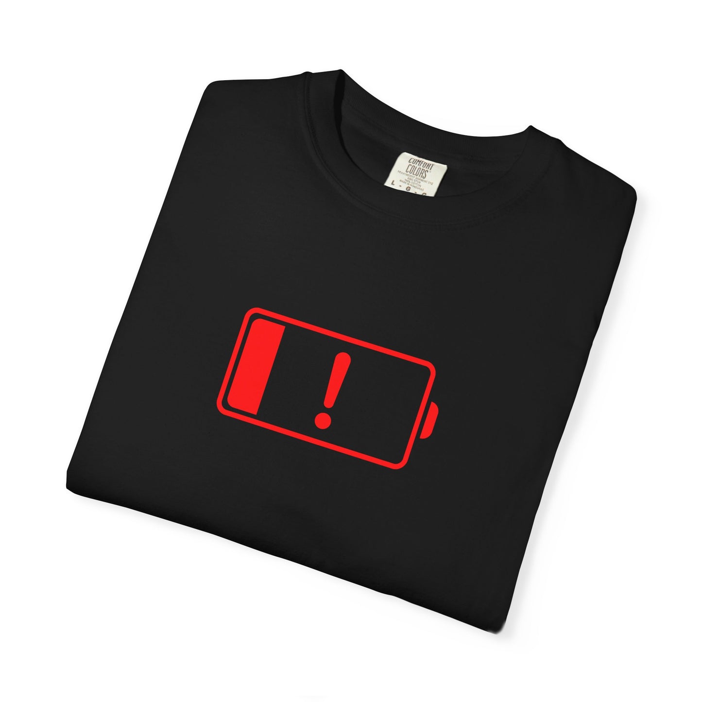 Battery Alert Unisex Garment-Dyed T-shirt | Casual Wear, Funny Gift, Graphic Tee, Recharge Humor, Everyday Comfort