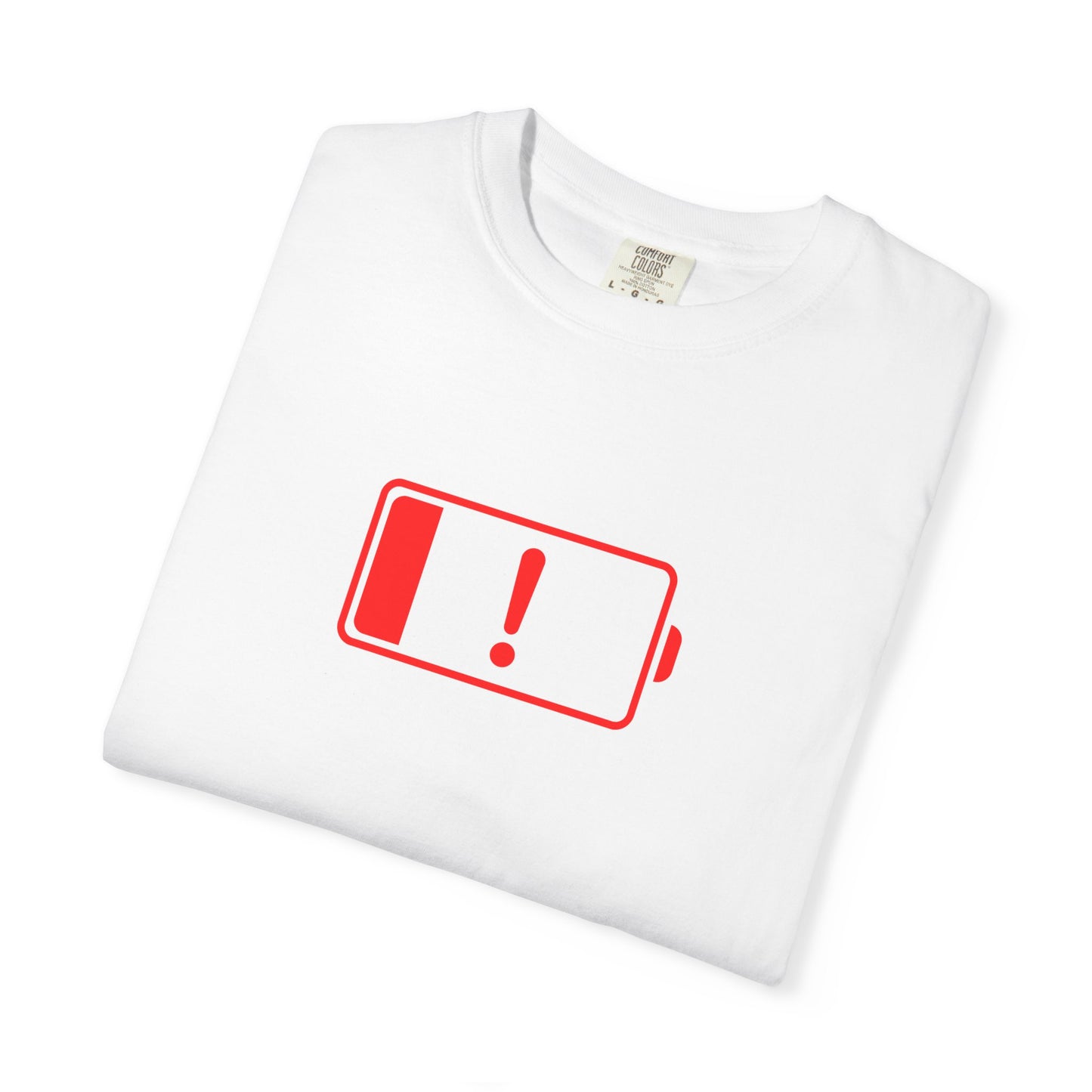 Battery Alert Unisex Garment-Dyed T-shirt | Casual Wear, Funny Gift, Graphic Tee, Recharge Humor, Everyday Comfort
