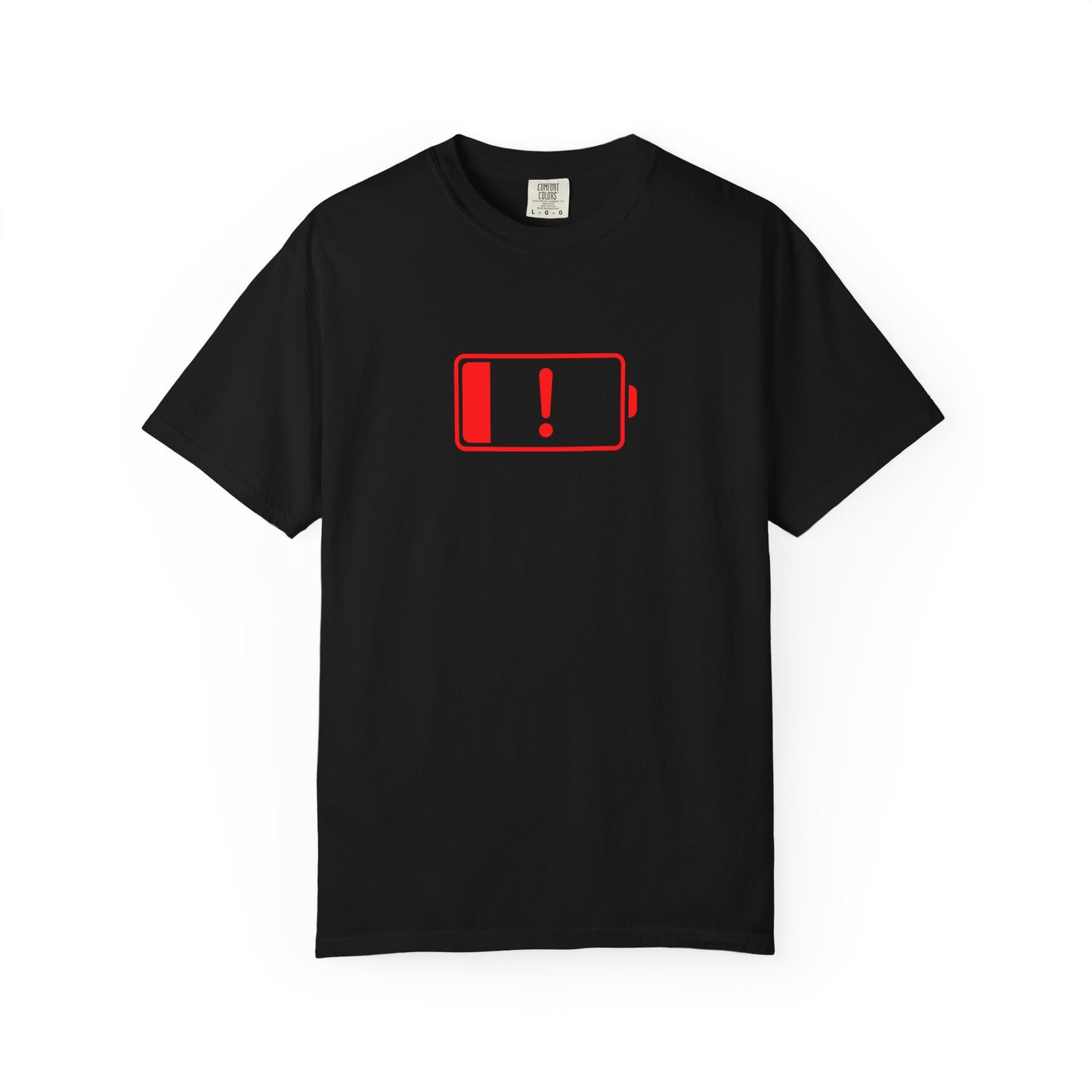 Battery Alert Unisex Garment-Dyed T-shirt | Casual Wear, Funny Gift, Graphic Tee, Recharge Humor, Everyday Comfort